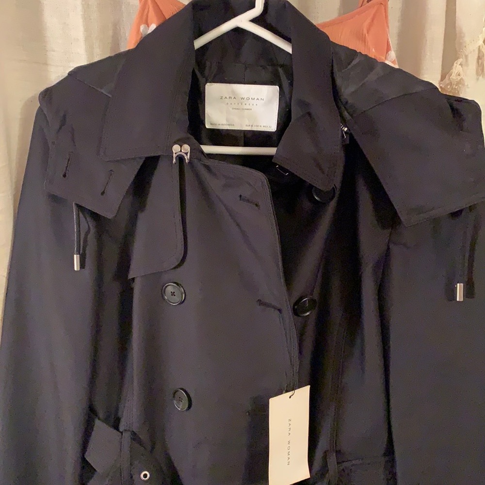 Zara Outerwear Black Trench Coat NWT Sz XL
